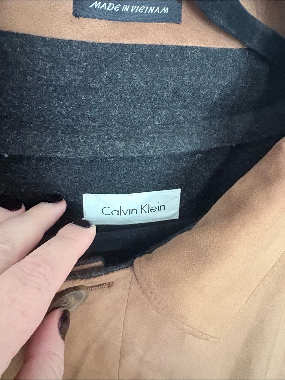 Calvin Klein Faux Suede Water Repellent Car Coat Wool Lined Tan 46 Long NWT - Picture 4 of 9